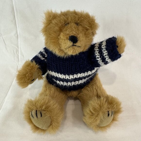1996 Ganz WUZZY Light Brown Teddy Bear Fully Jointed In Blue Knit Sweater  8" - Picture 2 of 6